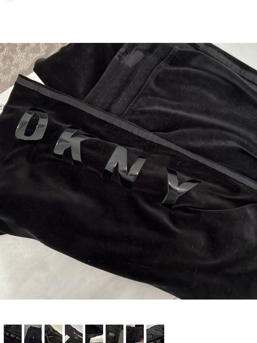 DKNY Black Velour Jogger Pants with Gloss Logo